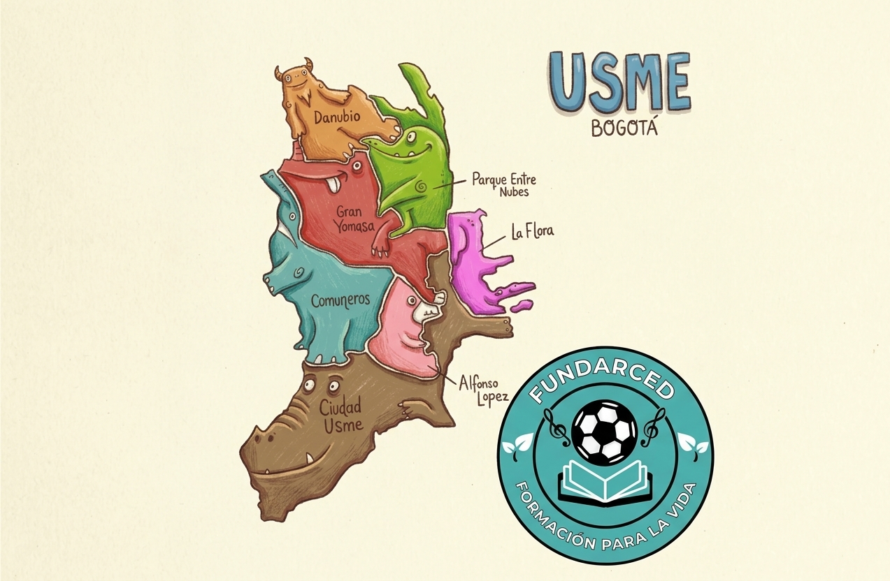 Ilustración de Usme, Bogotá, con el logo de FUNDARCED
